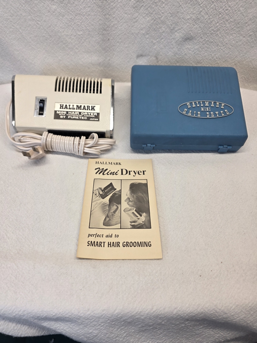 Vintage Hallmark Mini Hair Dryer for travel with Blue Carry Case